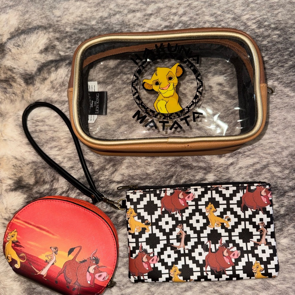 Disney Lion King Clear Cosmetic Set with Black Strap, Red Coin Purse, Tan Trim